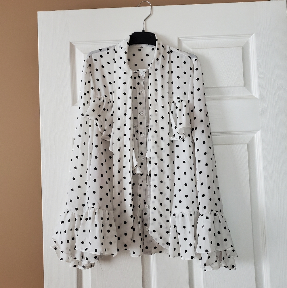 Boohoo button down polka dot shirt with detail